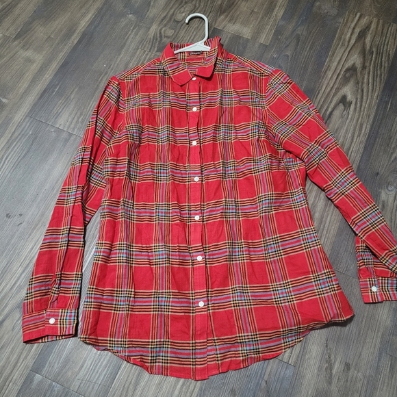 J. MCLAUGHLIN Women’s red plaid cotton long sleeve button up top Size M - Picture 2 of 5